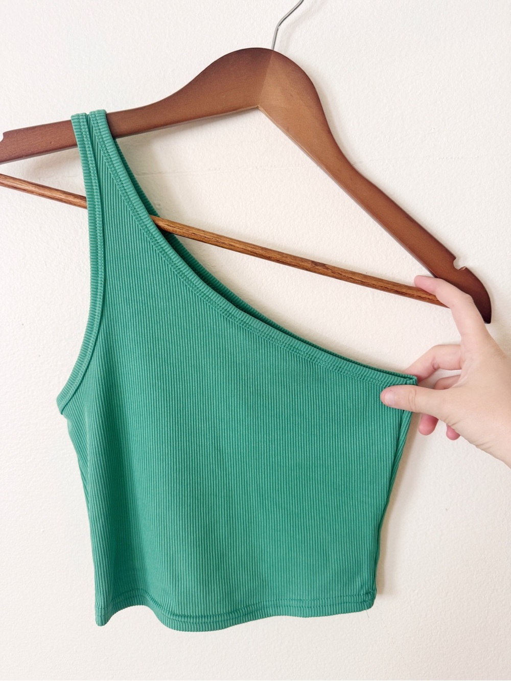 SHEIN green Ribbed One-Shoulder Crop Top small